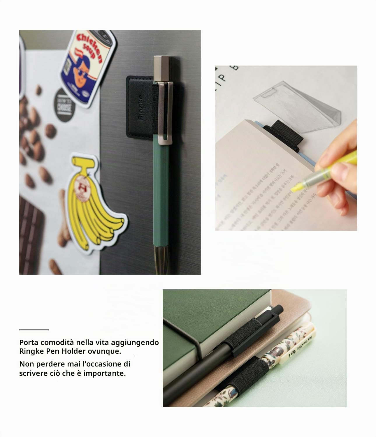 Ringke Pen Holder porta penna adesivo nero 3 pezzi pelle