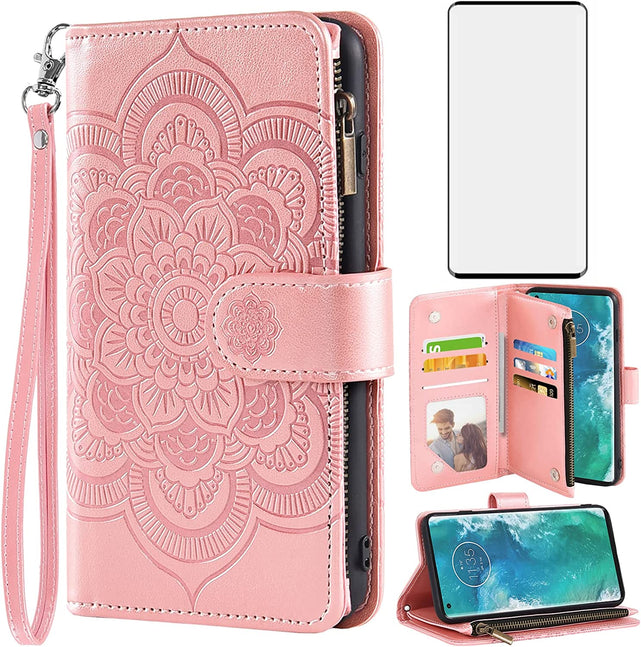 Redpepper Moto Edge Plus Cover Portafoglio Oro Rosa con Zip