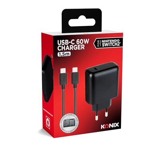 Konix Caricatore USB-C Switch 2 60W Nero 1,5 m Ricarica Rapida