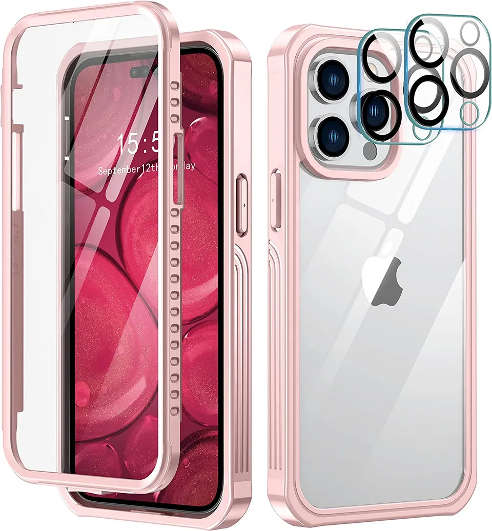 Redpepper iPhone 14 Pro Max Cover Trasparente Bumper Nera 360
