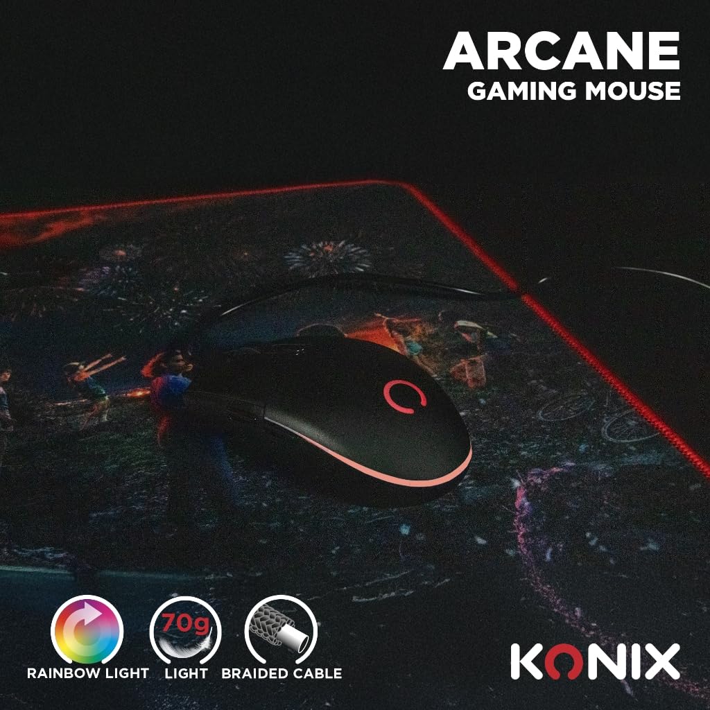 Konix Arcane Mouse Gaming Cavo 70g LED Nero