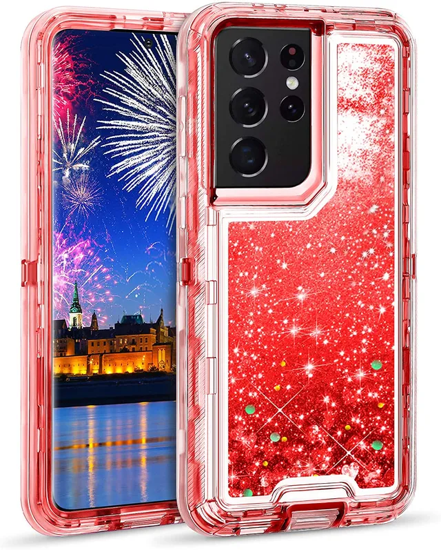 Redpepper S21 Ultra Cover Liquida Glitter Cuori Antiurto