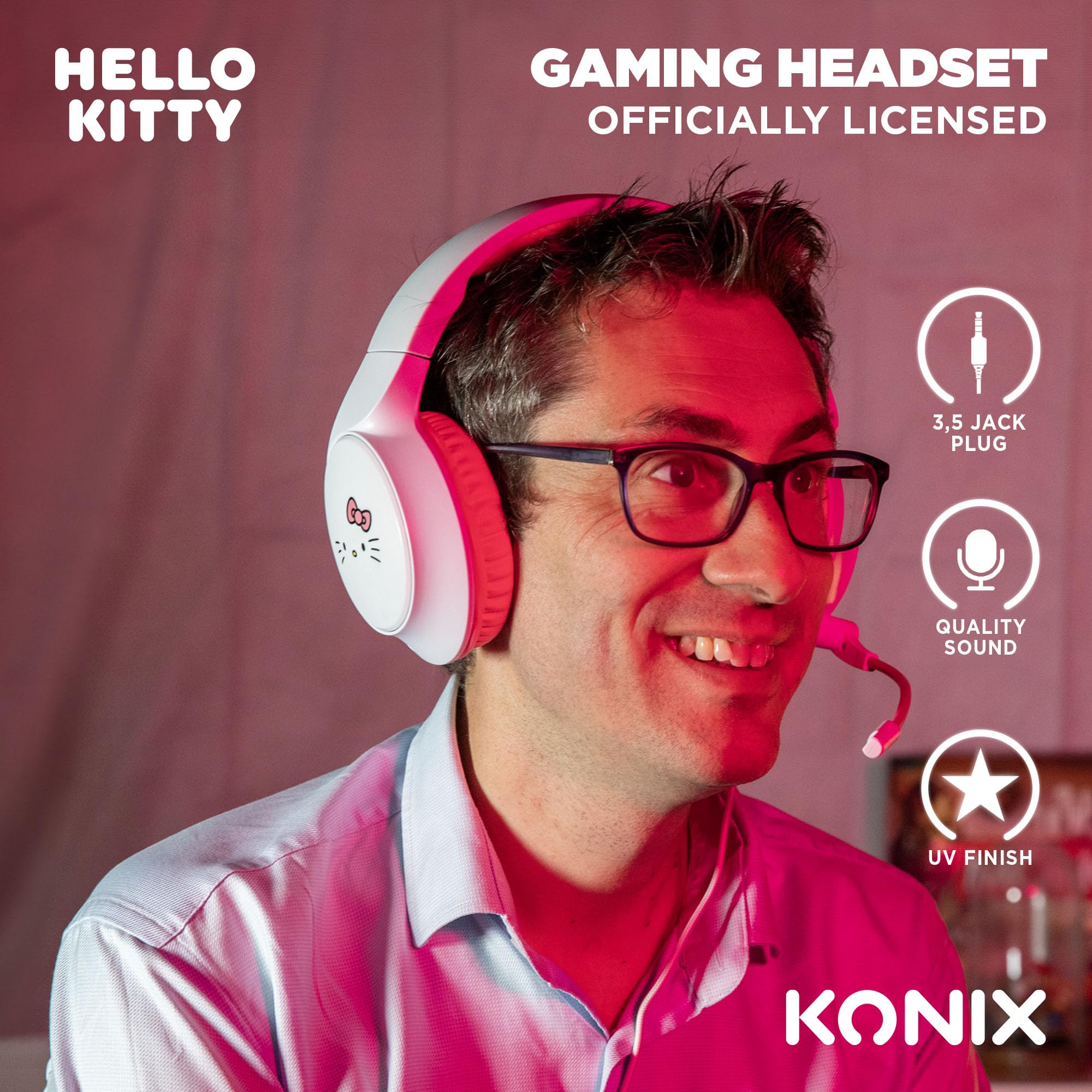 Konix Hello Kitty Cuffie Gaming Cablate Bianco Rosa Jack