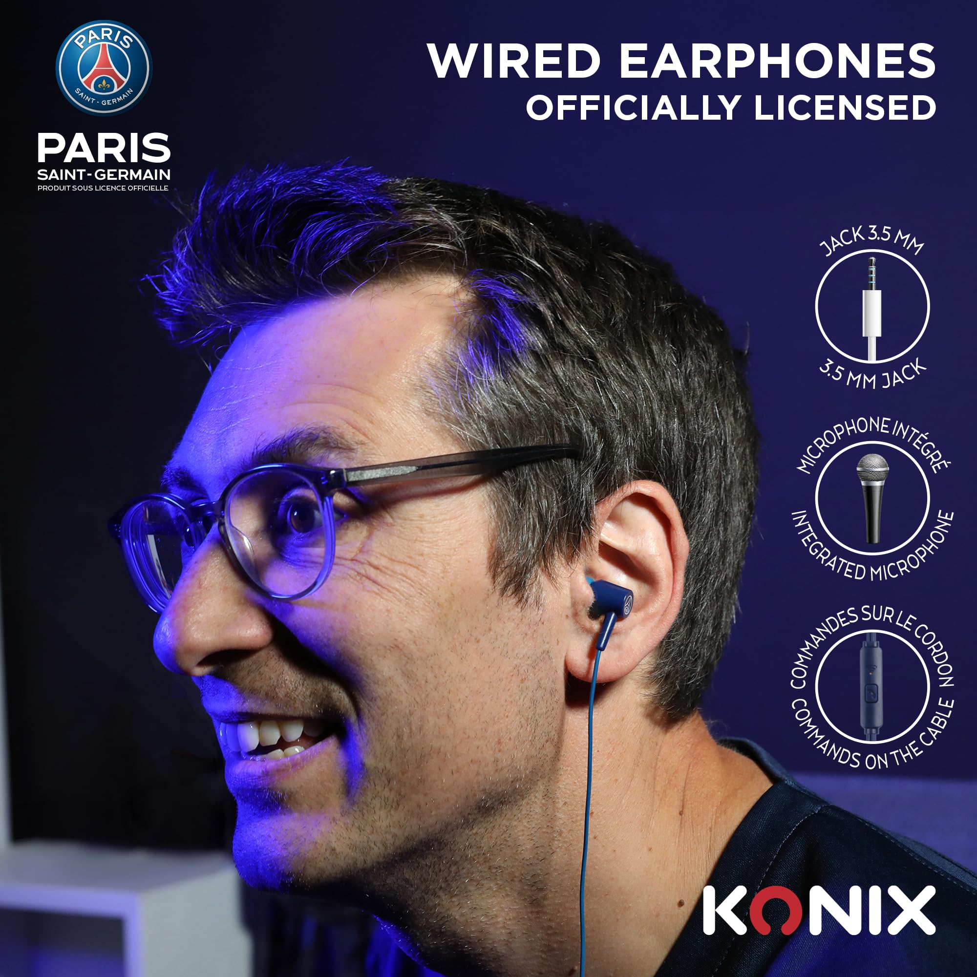Konix PSG Auricolari Cavo Jack 3,5 mm Blu Driver 10 mm
