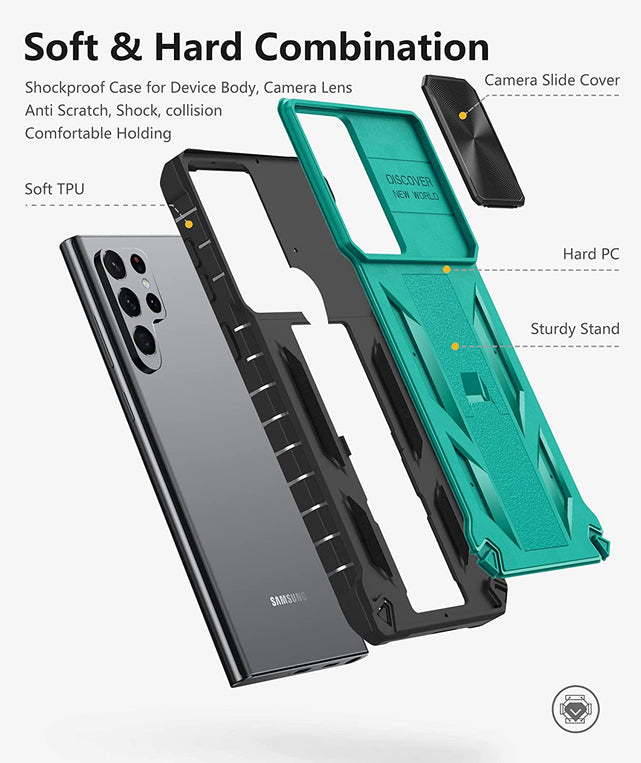 Redpepper Galaxy S22 Ultra Custodia Antiurto con Stand e Slide Camera