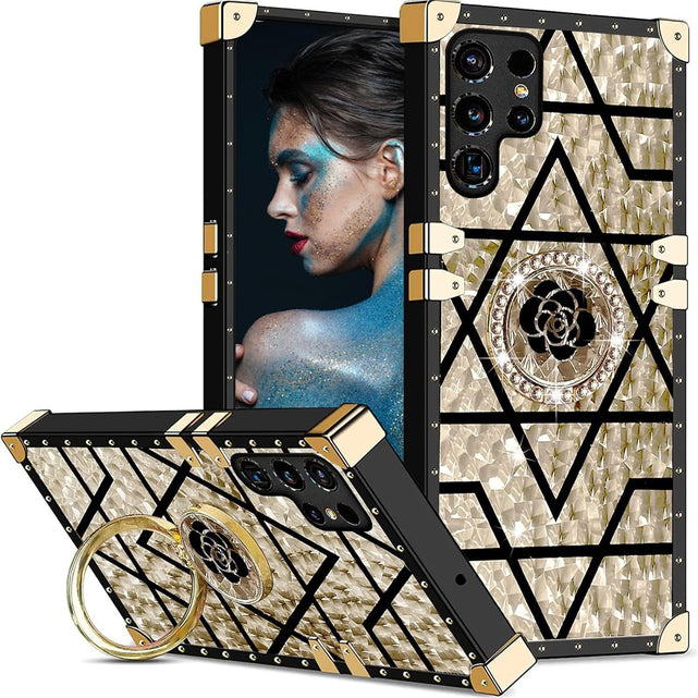 Redpepper Galaxy S25 Plus cover anello stand oro quadri