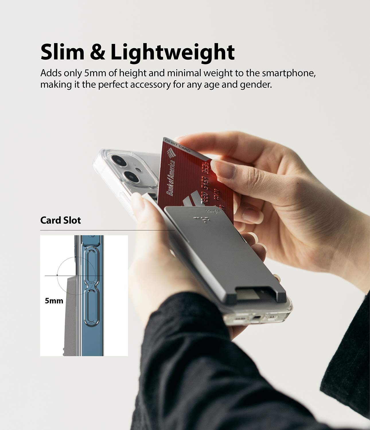 Ringke Slot Card Holder Porta Carte Grigio 1 Pezzo PC 3 Carte