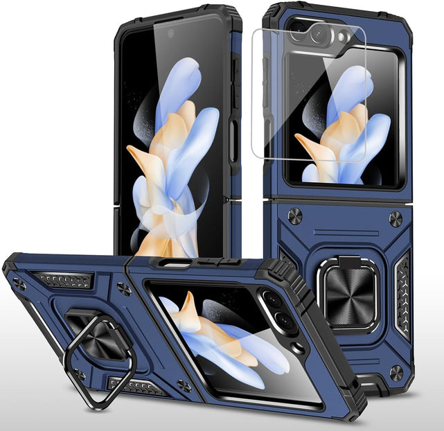 Redpepper Galaxy Cases Z Flip 6 Cover anello stand 360 blu vetro