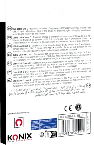 Konix Cavo USB-C 1,2 m LED blu 12W PS5 Switch