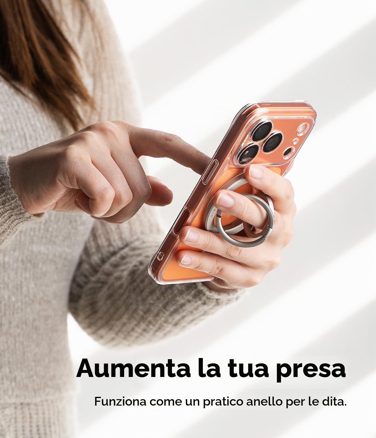 Ringke Ring Anello Magnetico Smartphone Argento Stand Presa N52