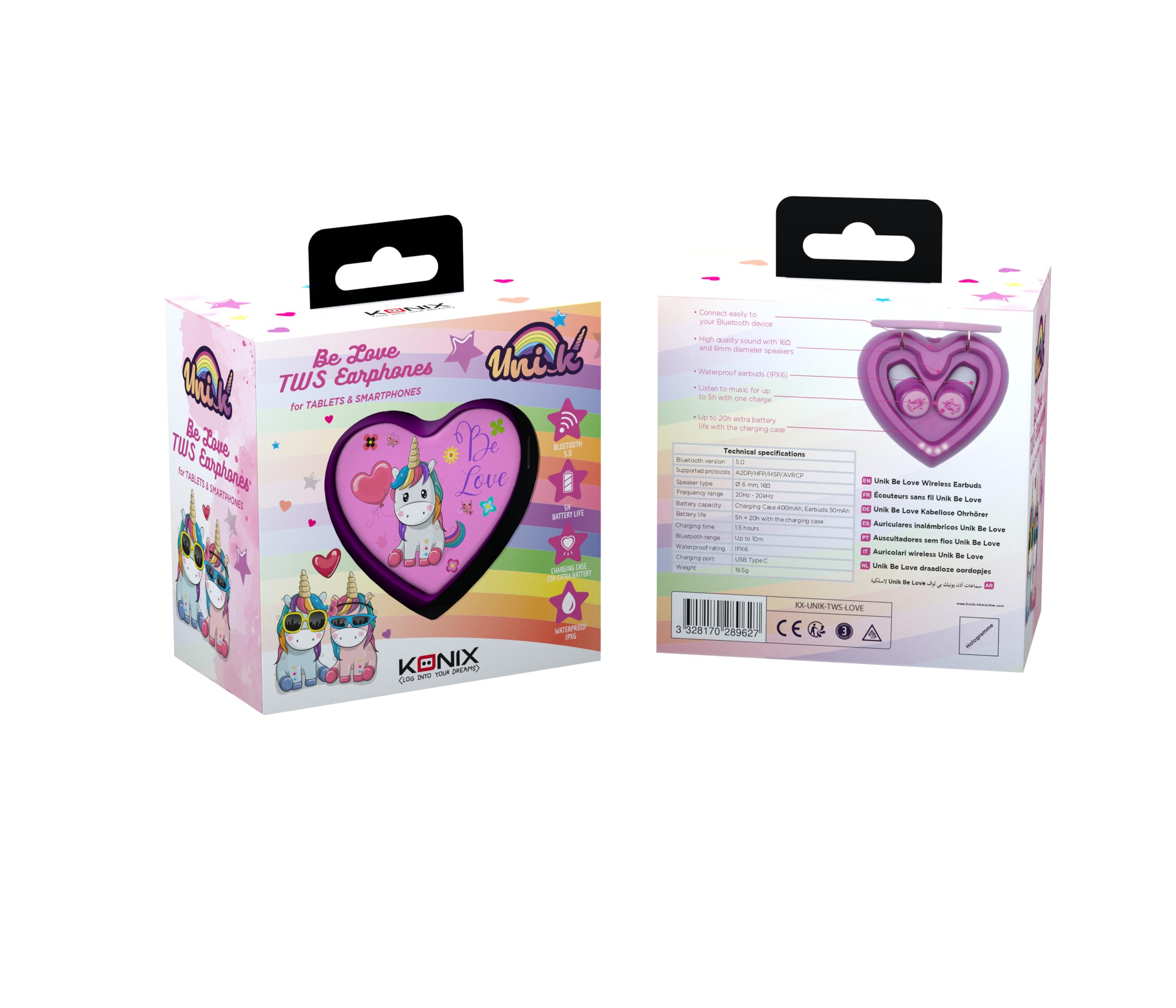 Konix Headsets auricolari wireless Be Love unicorno Bluetooth 5.0