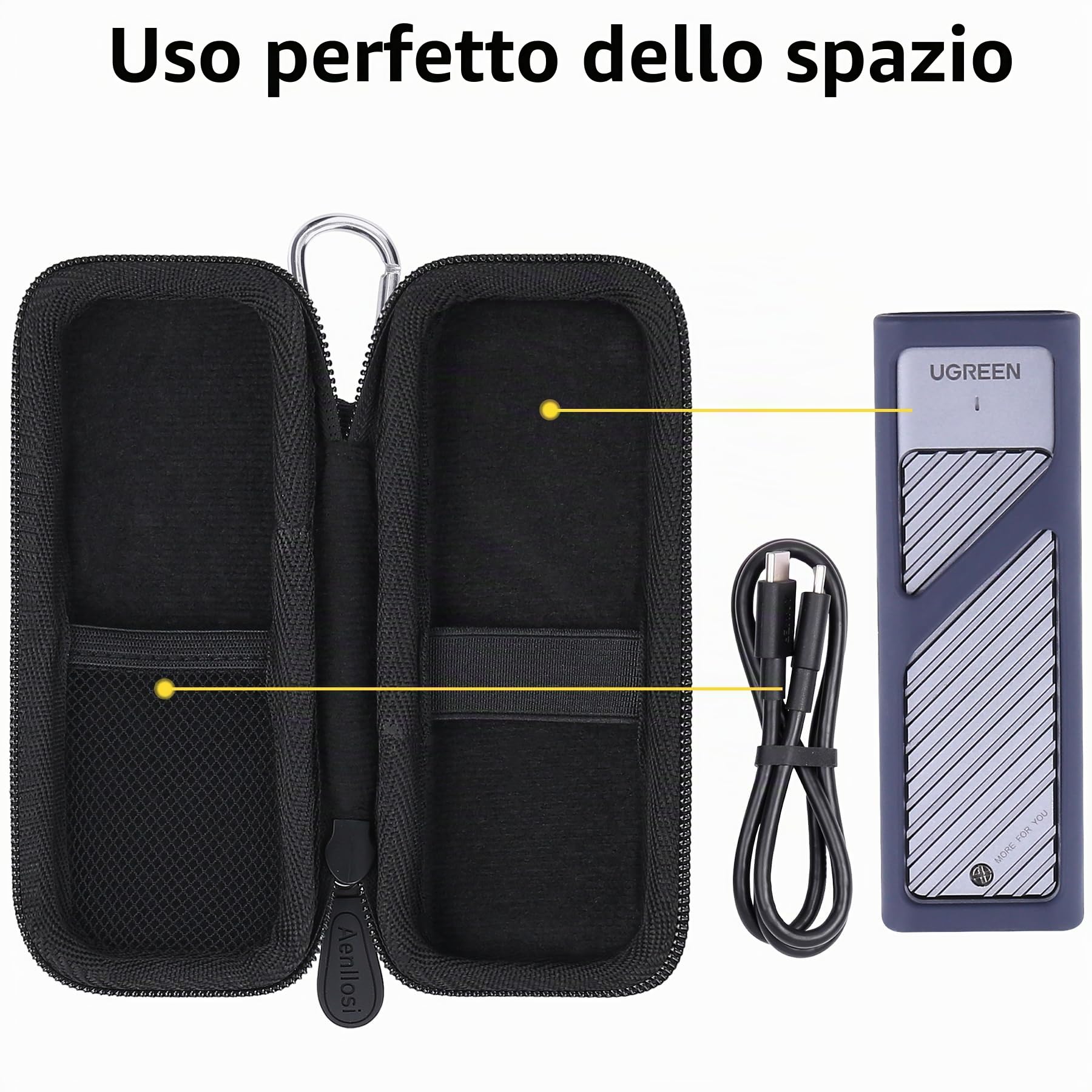 Aenllosi SSD Case custodia UGREEN M.2 NVME EVA 16,5 cm
