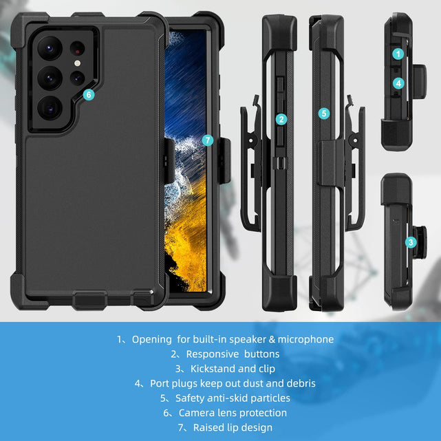 Redpepper Galaxy S23 Ultra cover antiurto con clip cintura nera