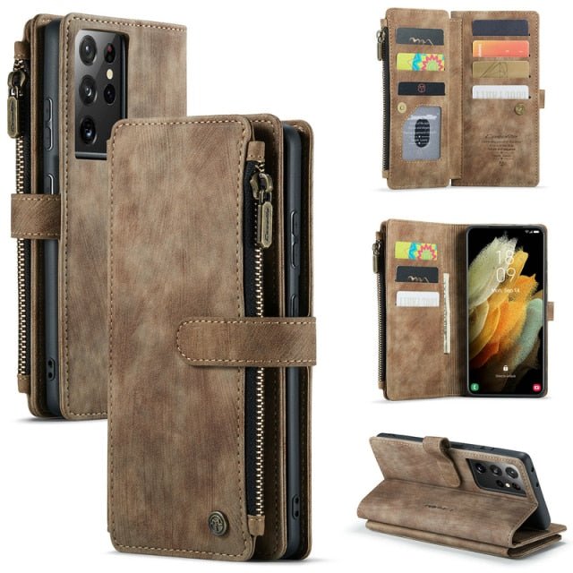 Redpepper Galaxy Custodia S21 Ultra Portafoglio Pelle Nera Stand