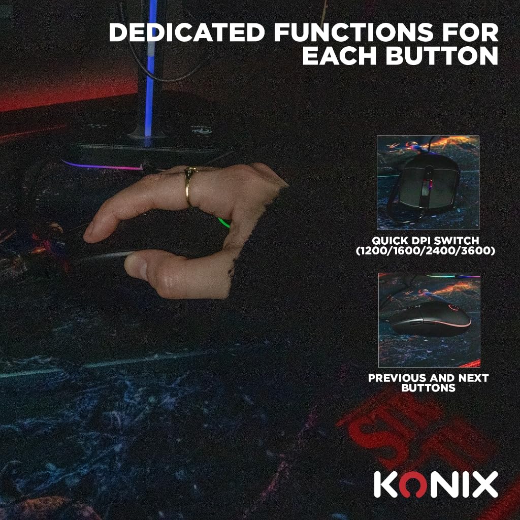 Konix Arcane Mouse Gaming Cavo 70g LED Nero