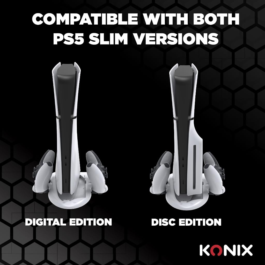 Konix Power Station Dock PS5 Slim RGB Bianco 2 Controller