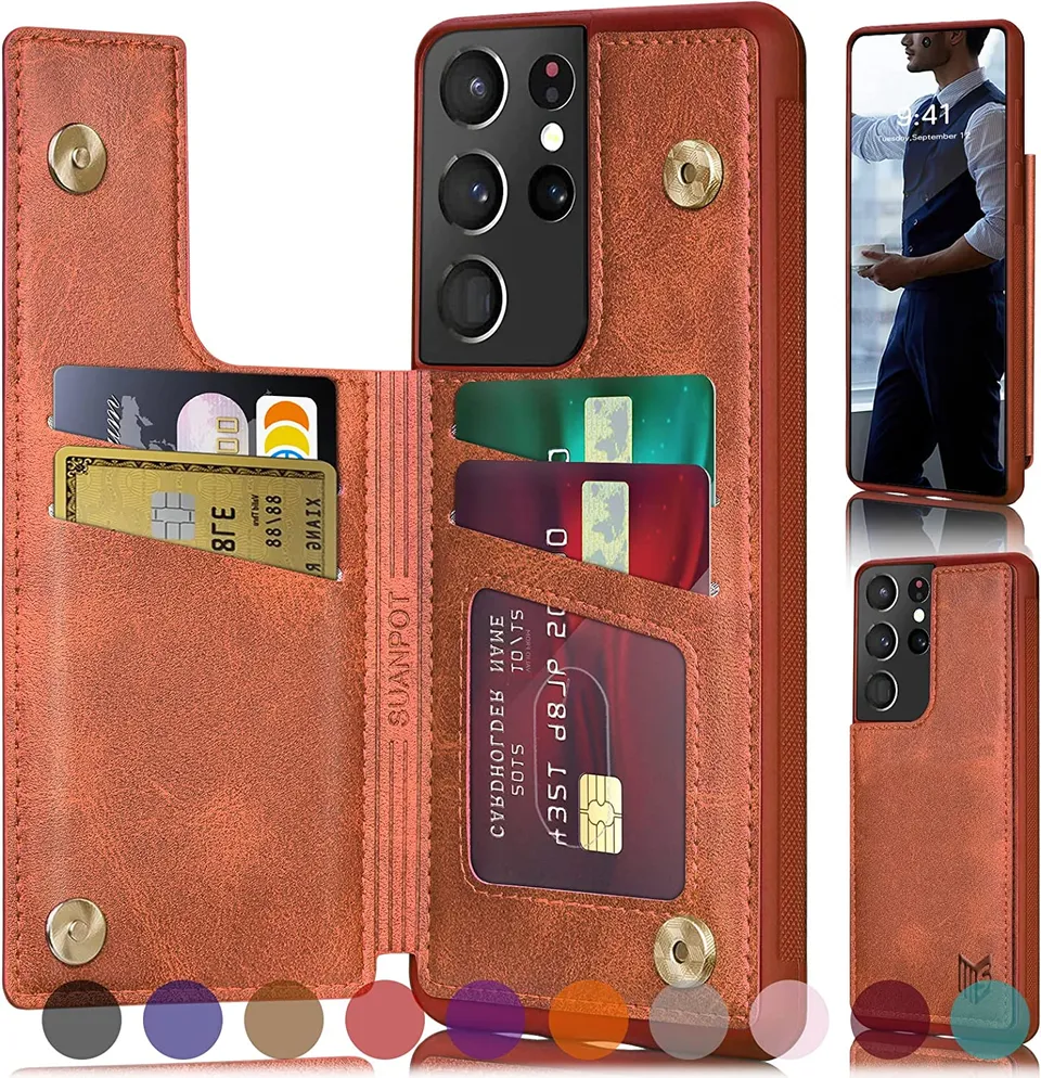 Redpepper Galaxy S21 Ultra cover portafoglio pelle rosso vino