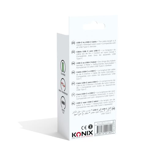 Konix Cavo USB-C a USB-C 3 m nylon nero 5 Gbps