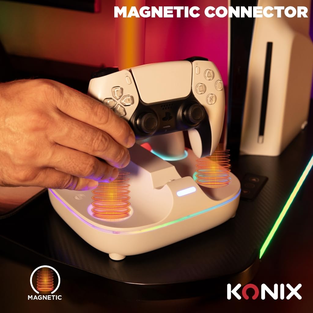 Konix Stazione Ricarica 2 Controller PS5 RGB Bianco