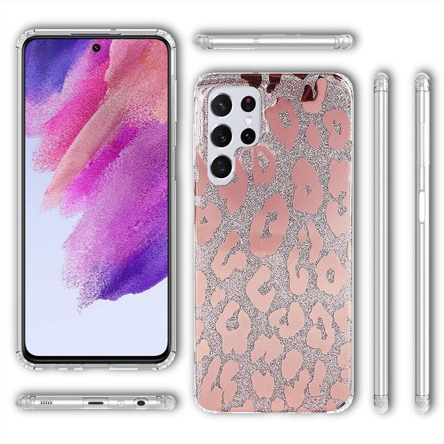 Redpepper Galaxy S22 Ultra cover leopardata oro rosa glitter