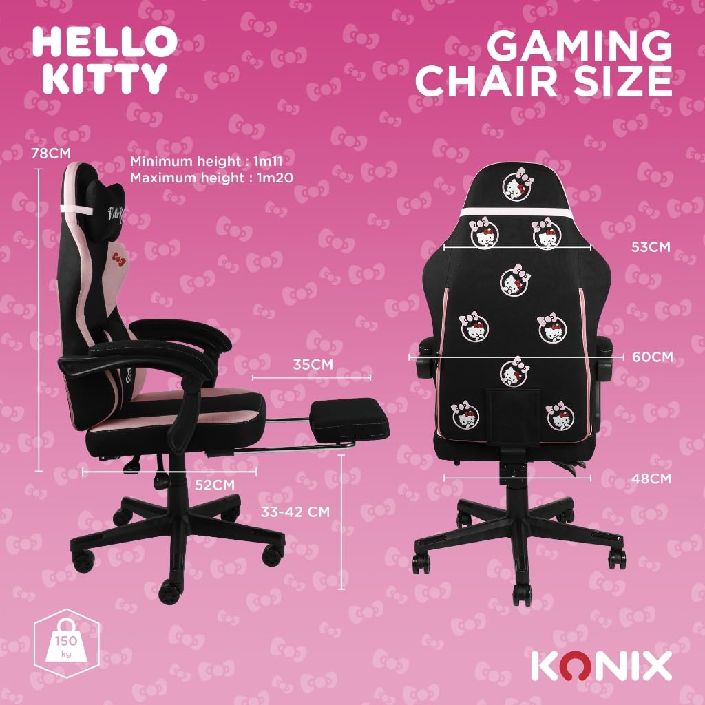 Konix Hello Kitty Sedia Gaming Ufficio 150° Nero Rosa