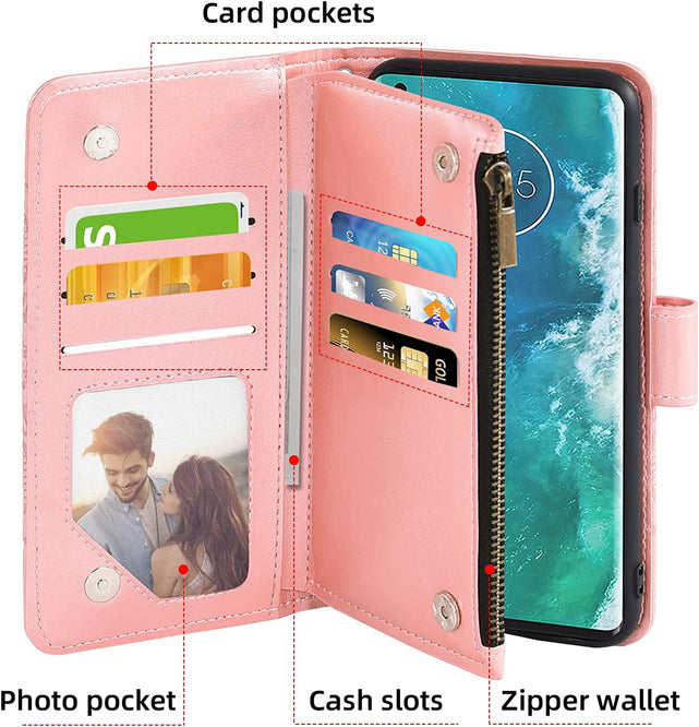 Redpepper Moto Edge Plus Cover Portafoglio Oro Rosa con Zip