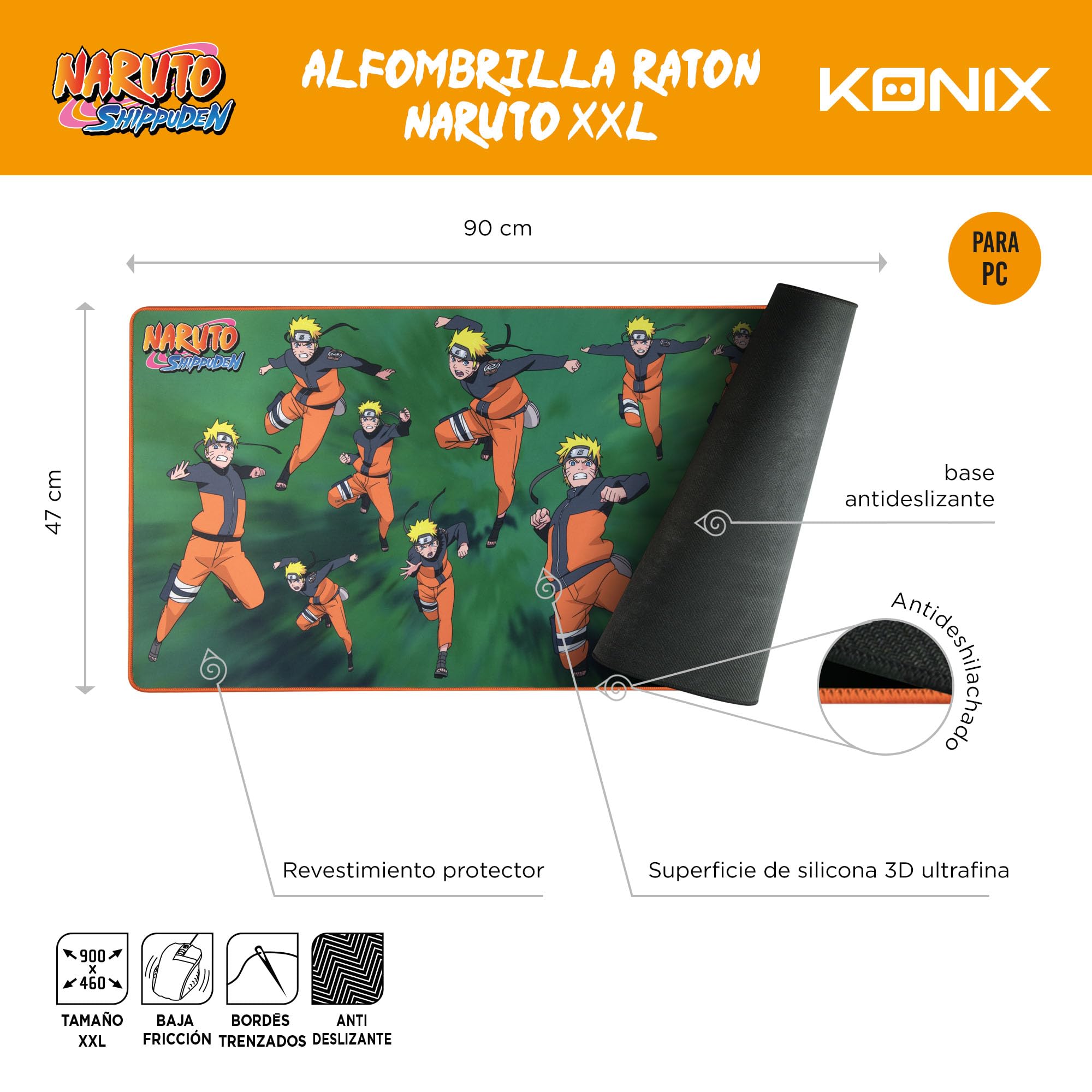 Konix Naruto Shippuden tappetino mouse XXL 90x46 cm cloni ombra