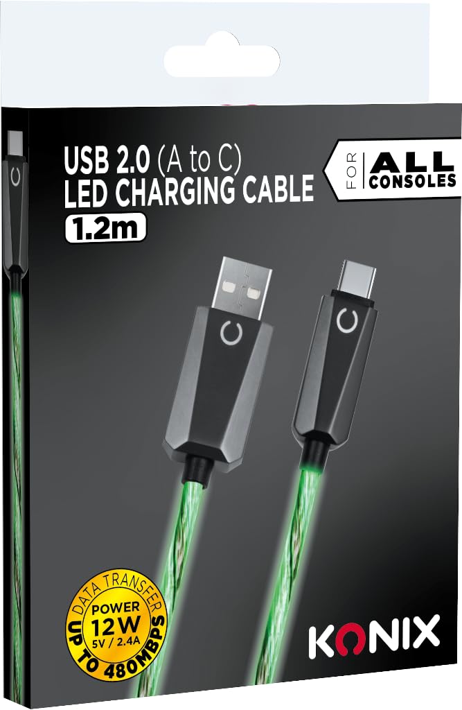 Konix cavo USB A-C blu 1,2 m LED ricarica 12W PS5