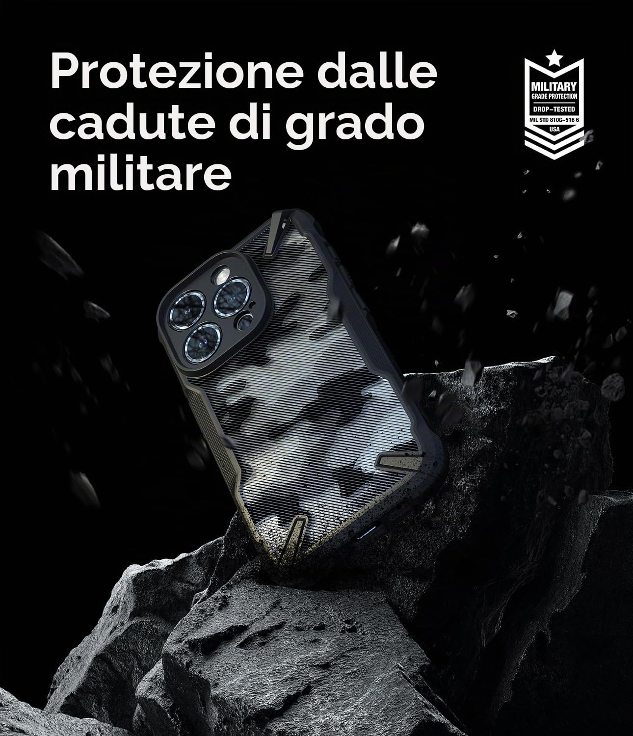 Ringke Fusion-X Cover iPhone 15 Pro Mimetica Camo Black