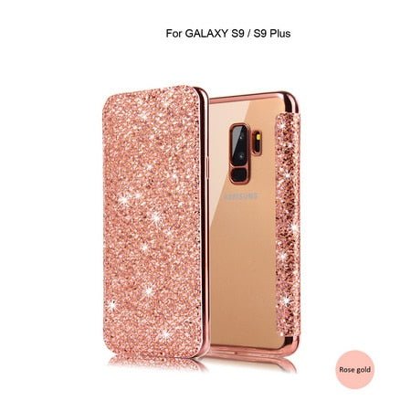 Redpepper Galaxy S10 Cover Portafoglio Glitter Pelle Nera