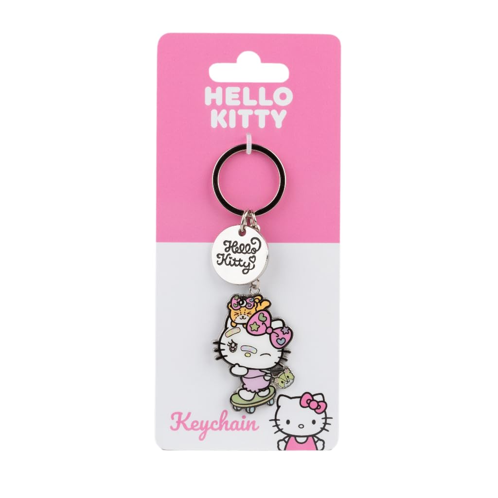 Konix Hello Kitty Portachiavi Metallo 4x4cm Skateboard Bianco