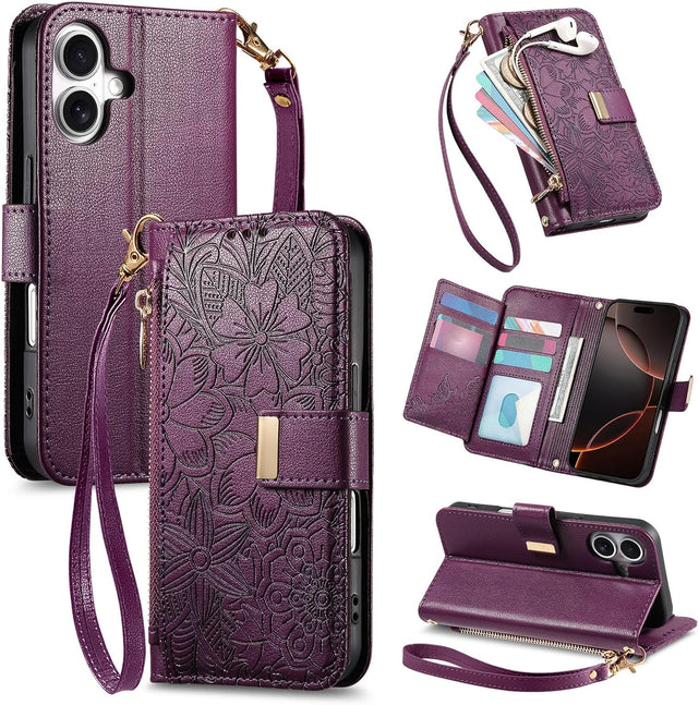 Redpepper iPhone 17 Custodia Portafoglio Nera Zip Vintage