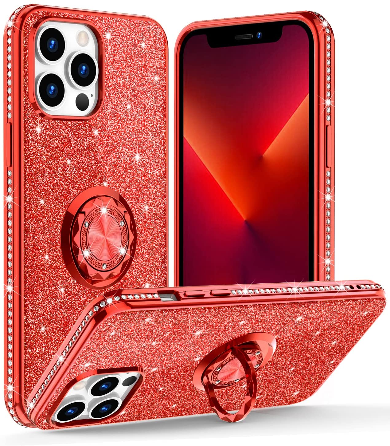 Redpepper iPhone 13 Pro Max cover glitter strass con anello