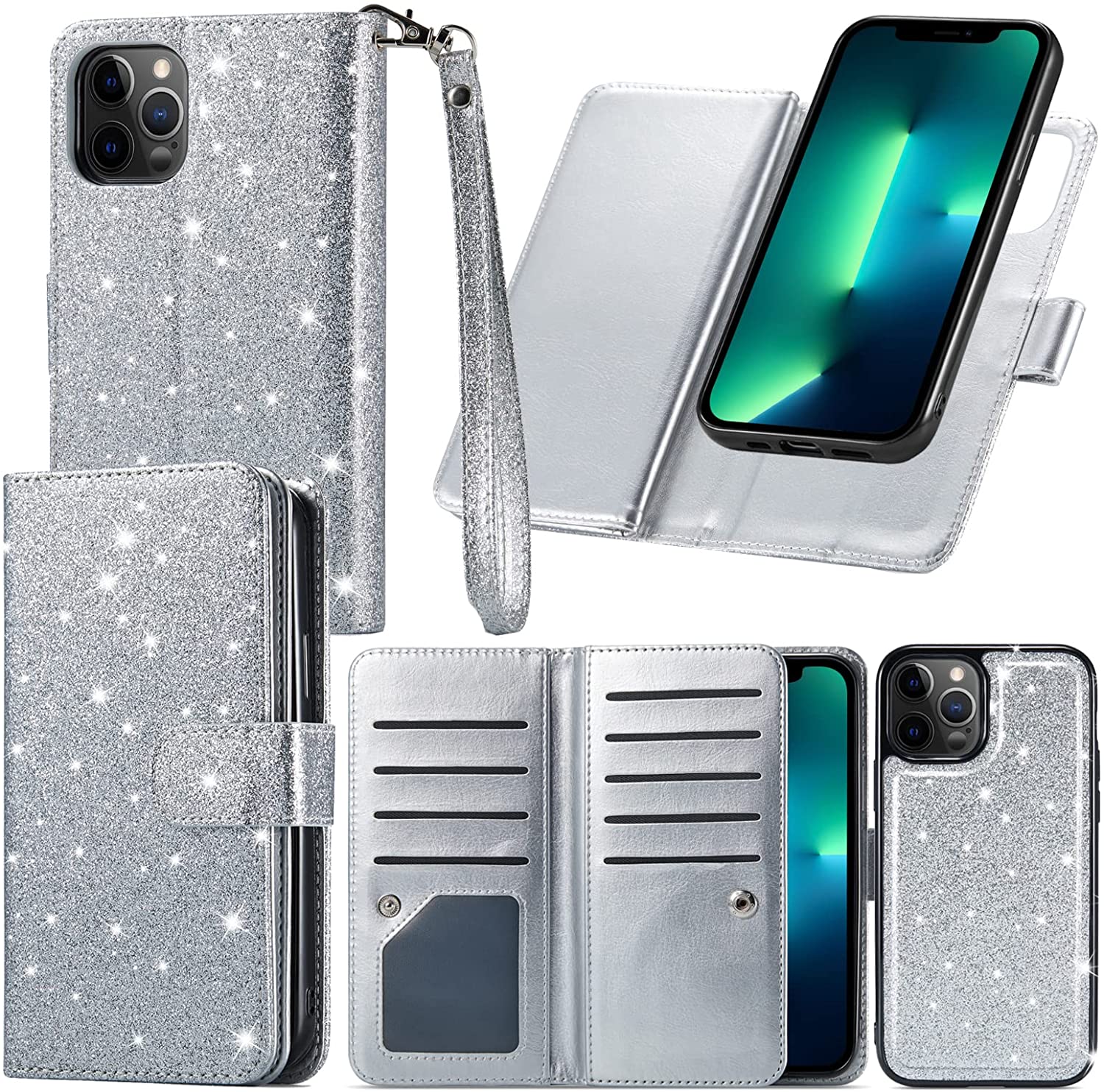 Redpepper iPhone 13 Pro Max cover portafoglio glitter