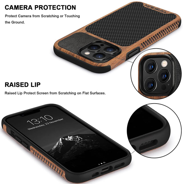 Redpepper Apple Cases iPhone 13 Pro Cover Legno Carbonio Pelle