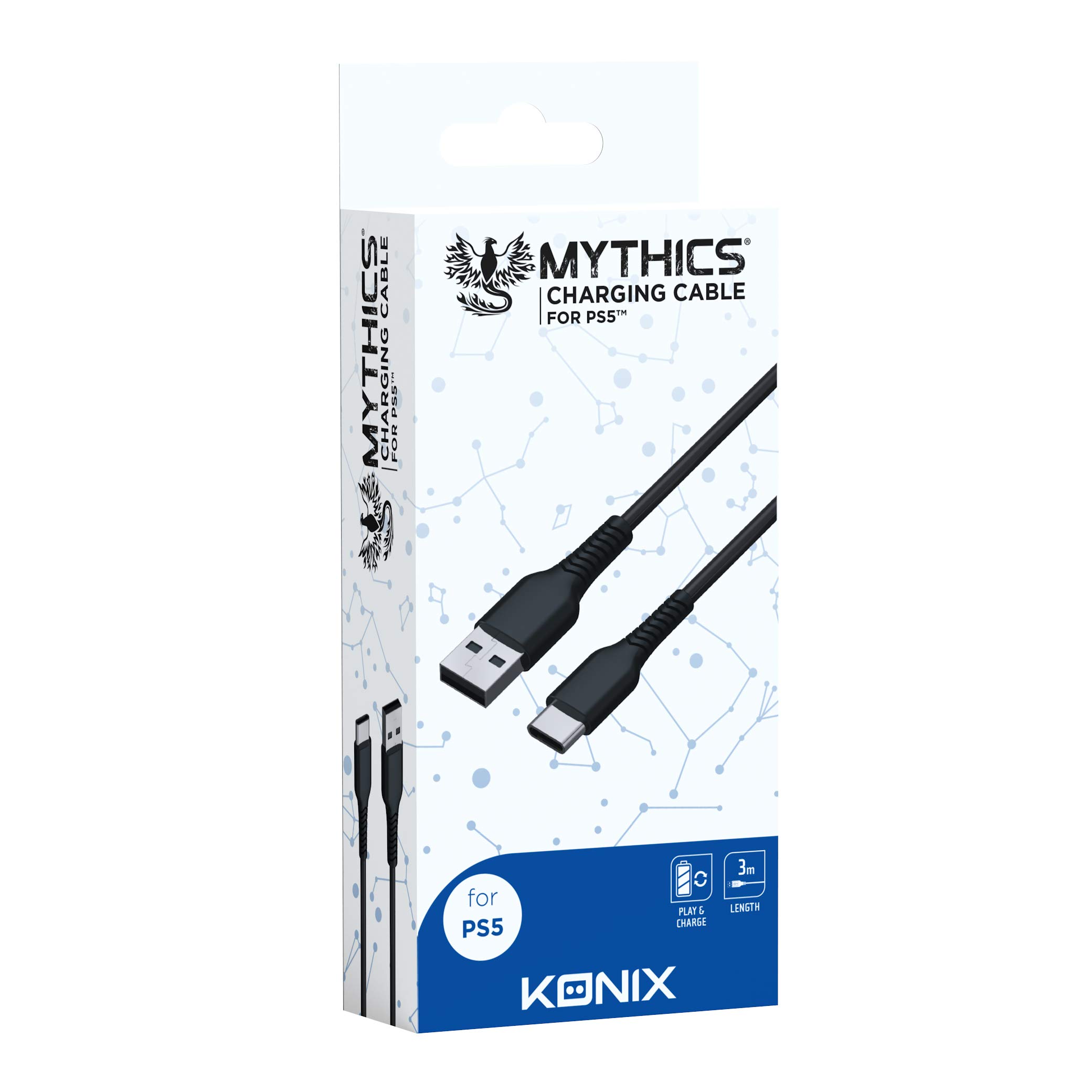 Konix cavo ricarica DualSense PS5 USB-A USB-C 3 m nero nylon