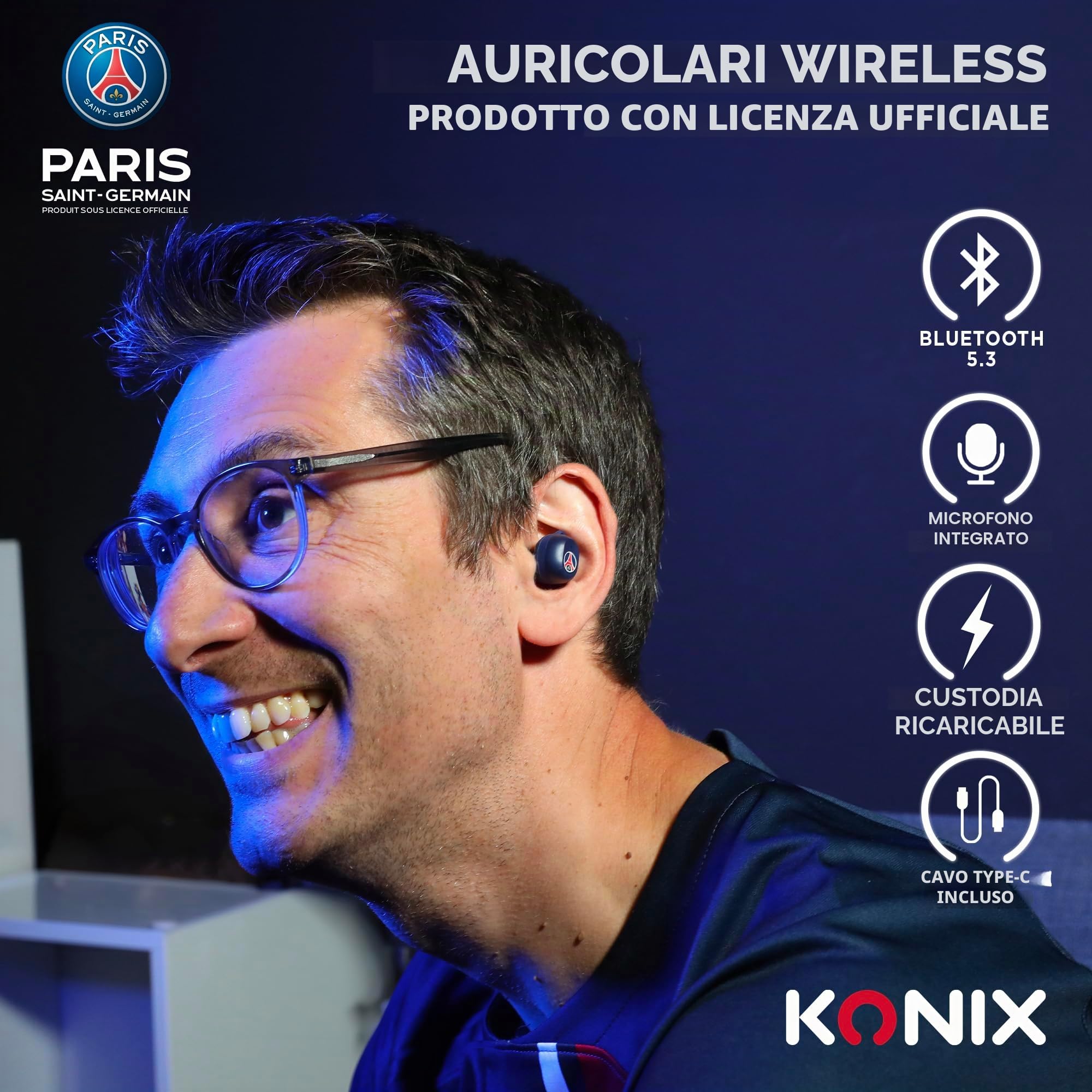 Konix Headsets auricolari bluetooth blu sport IPX4 8+15h