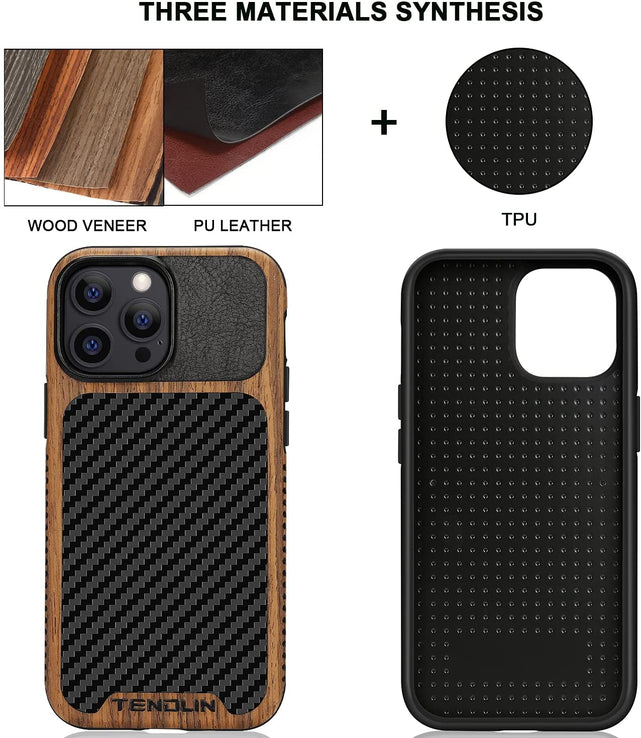 Redpepper Apple Cases iPhone 13 Pro Cover Legno Carbonio Pelle
