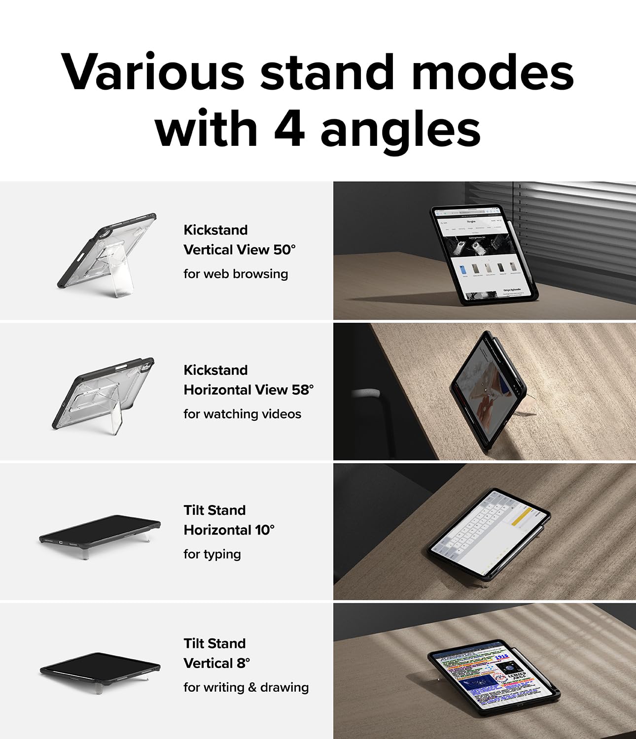 Ringke Fusion Sketch Stand Cover iPad Pro 11" M4 Nera Stand