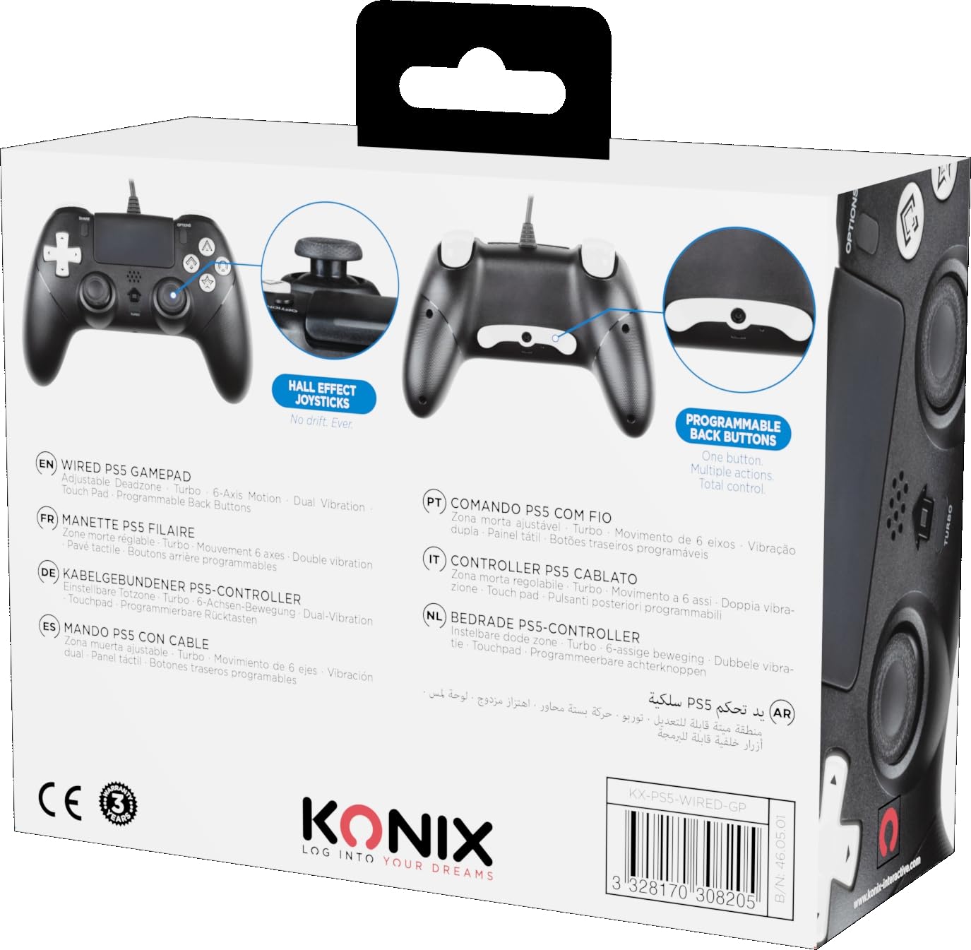Konix Controllers controller cablato PS5 nero turbo anti-drift