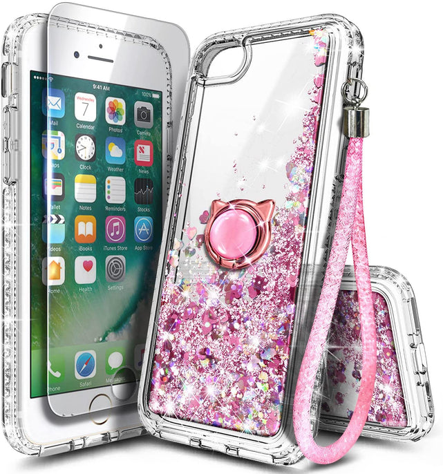 Redpepper iPhone 7 Custodia Liquida Glitter con anello