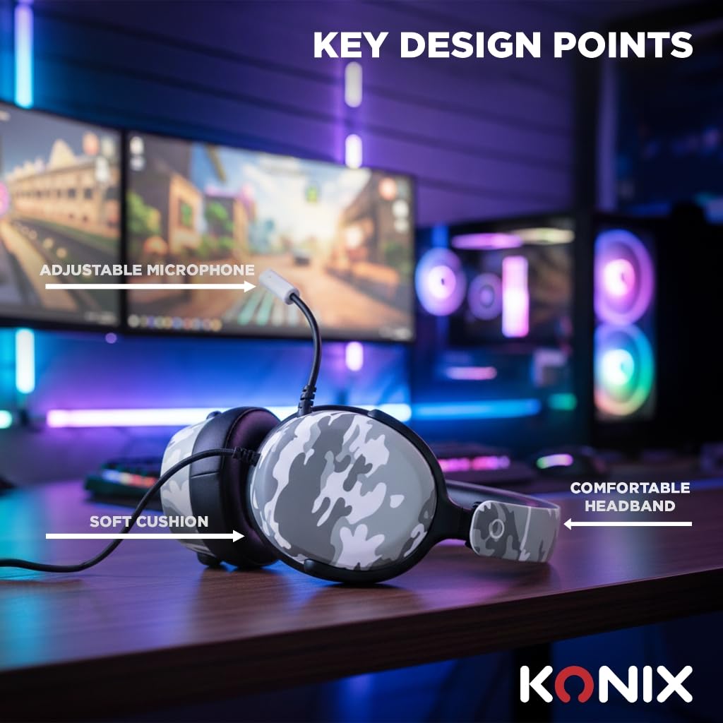 Konix Nexus Cuffie Gaming Bianco Grigio Jack 3,5 mm 40 mm