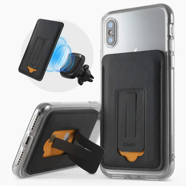 Ringke Card Holder Porta Carte Nero Adesivo con Stand