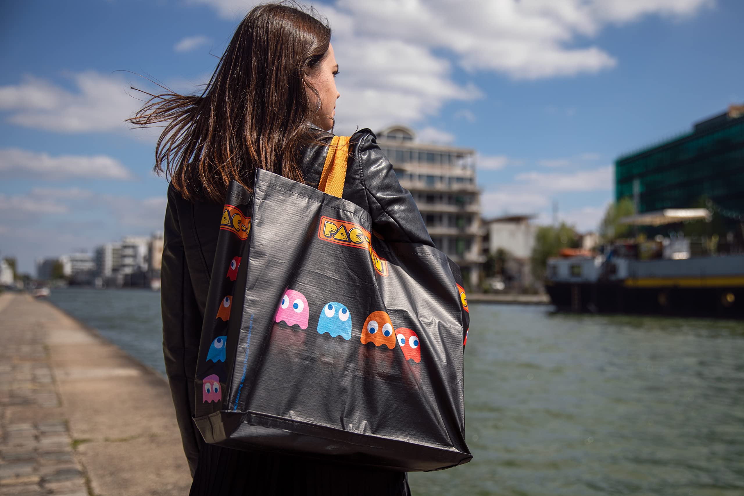 Konix Pac-Man Borsa Spesa Riciclata Nero 40x45x20cm