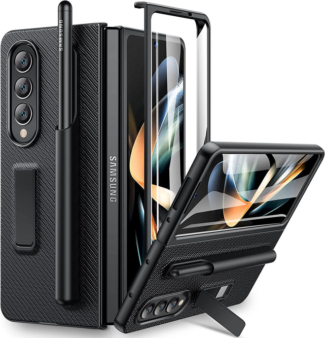 Redpepper Galaxy Z Fold 4 Custodia Pelle S Pen Nera Carbonio