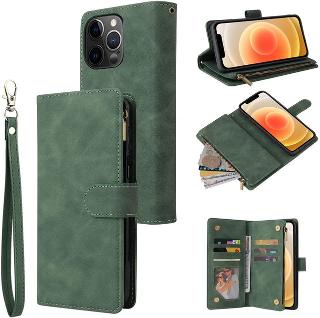 Redpepper iPhone 13 Pro Cover Portafoglio Zip Pelle Nera