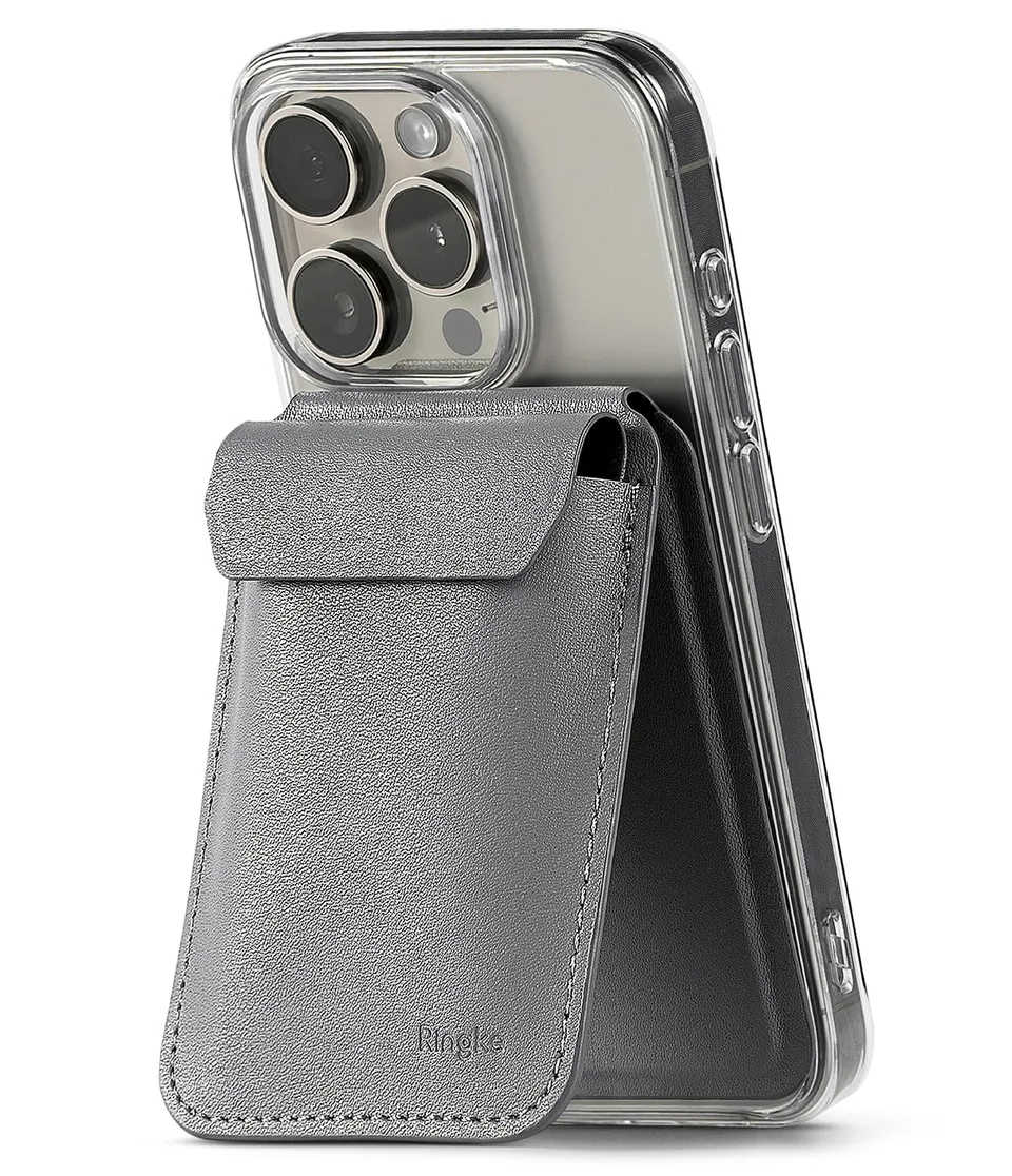 Ringke Stand Wallet Portafoglio Magnetico Pelle 3 Carte Grigio