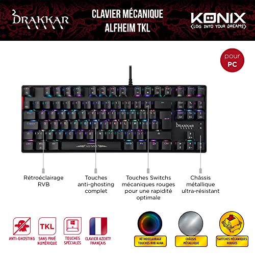 Konix Drakkar Alfheim tastiera meccanica TKL AZERTY RGB cavo
