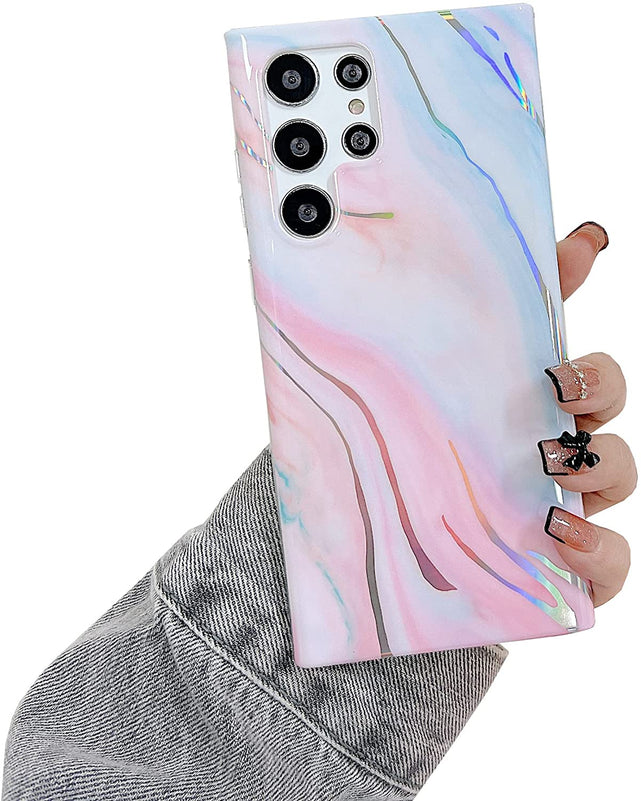 Redpepper Galaxy S22 Ultra Cover Marmo Rosa Glitter TPU