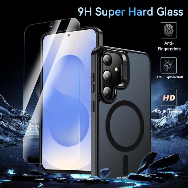 Redpepper Galaxy S25 Plus Cover Magnetica Nero Opaco con Vetro